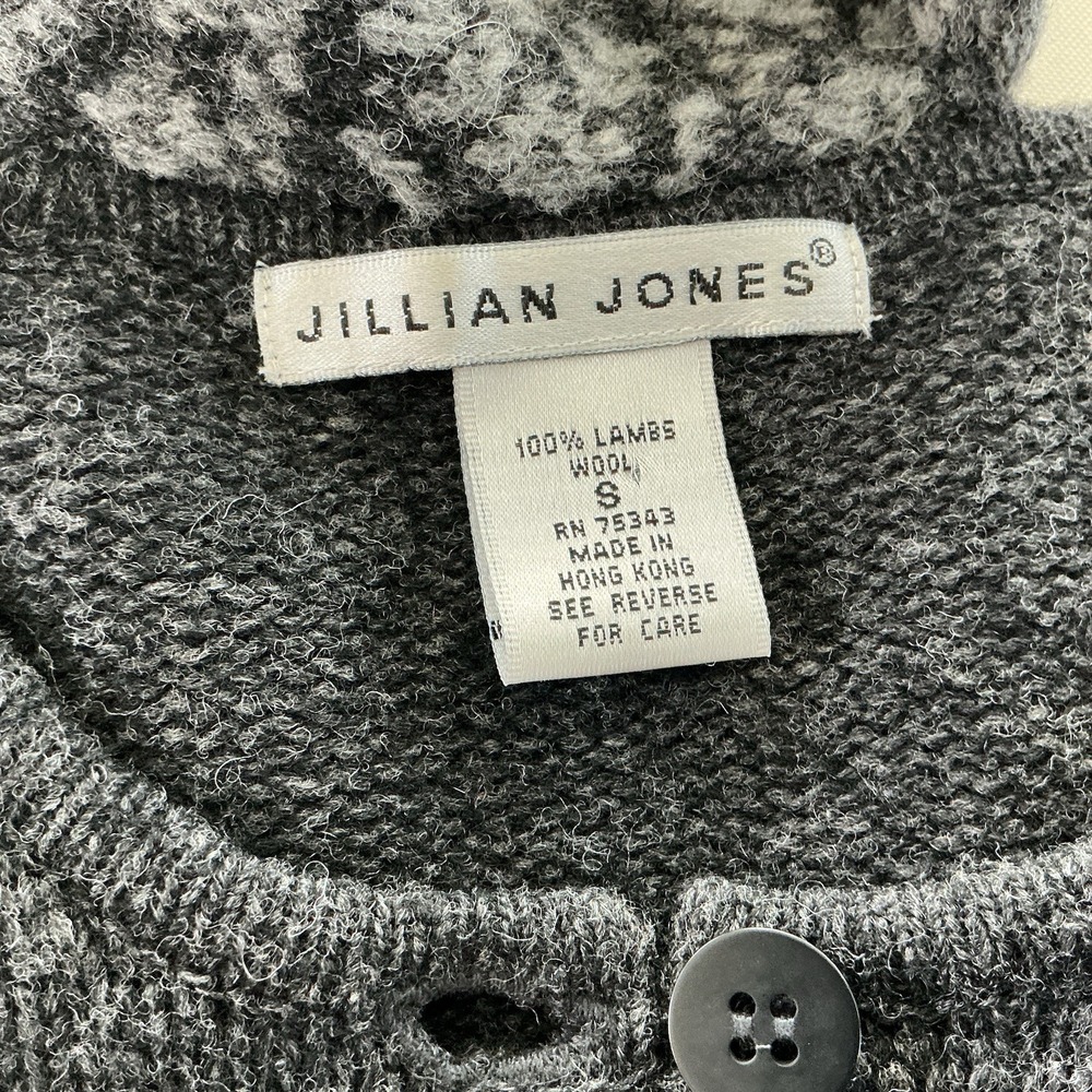 VTG Jillian Jones Gray Lambswool Cardigan Sweater W/Scarf Sz S Fair Isle Preppy‎ - Picture 7 of 8